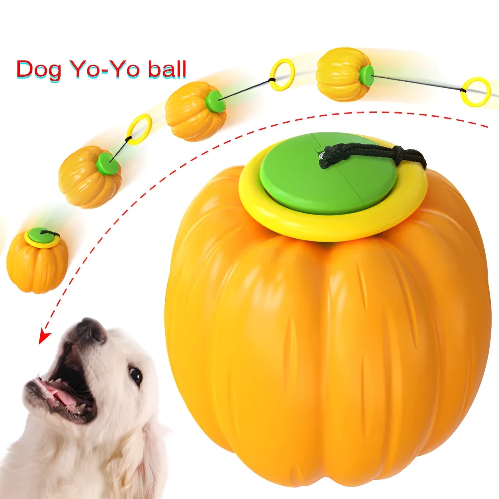 Pumpkin-shaped plastic dog chew toy with squeaker for small dogs in green, orange, yellow