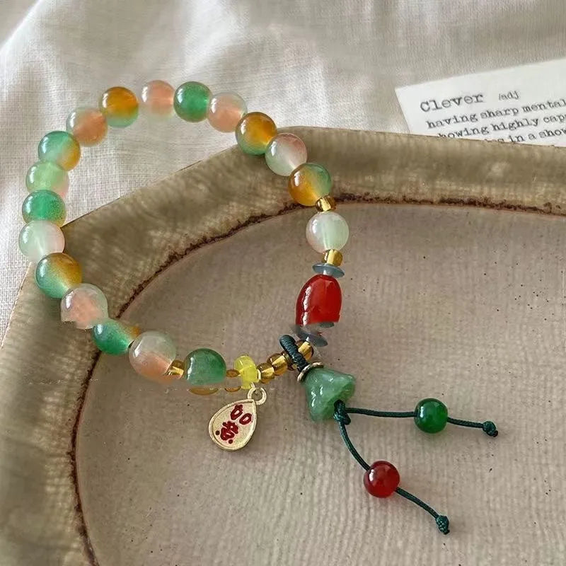 Traditional Chinese Lotus Ruyi bracelet with mixed material beads and manual craftsmanship