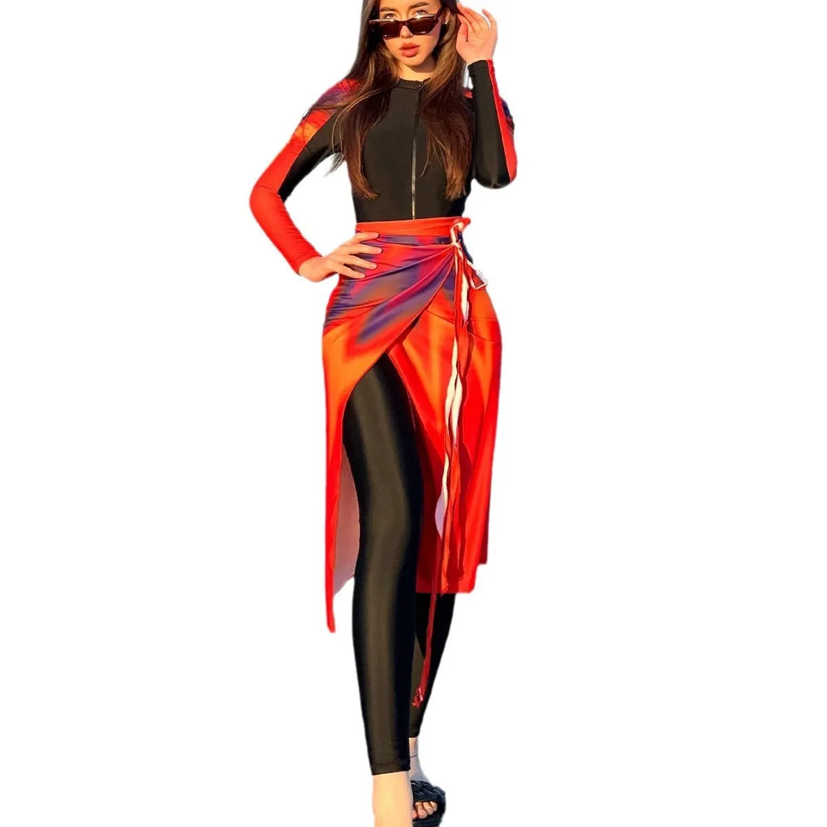 Women's conservative polyester bikini three-piece set in colour 427