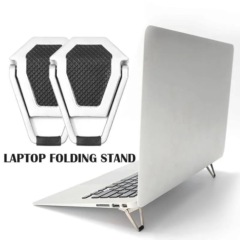 Foldable aluminium laptop bracket in silver with 3M adhesive strips