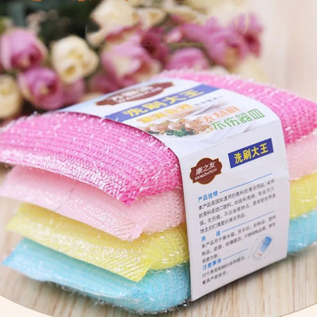 Pinstripe fabric dishwashing sponge mop in macaron colours for wet and dry cleaning.