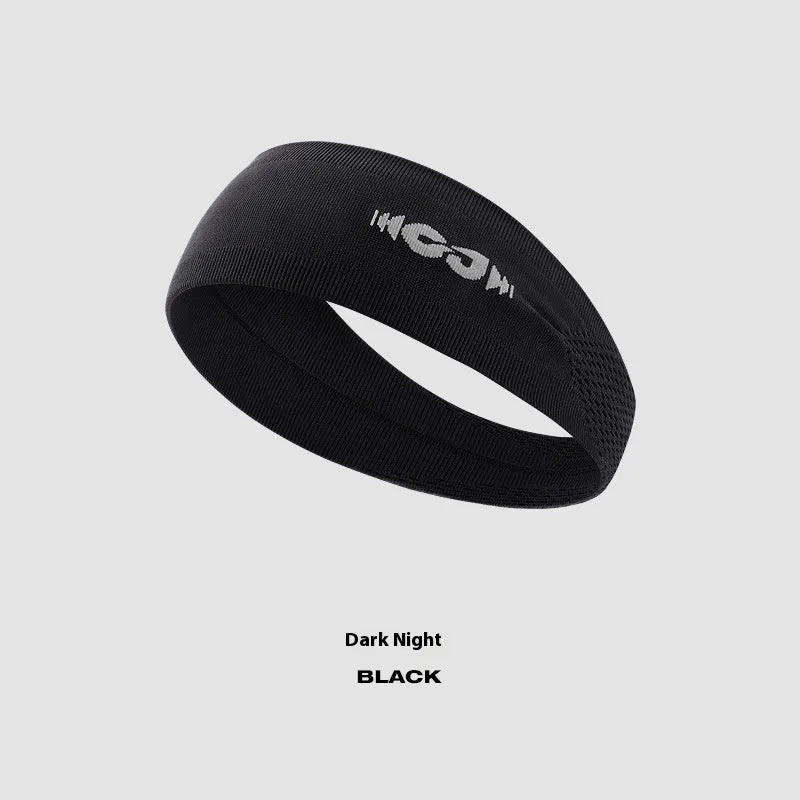 Seamless knitted exercise hair band in black, grey and blue colours for sports.