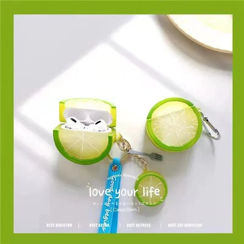 Creative lemon silicone headphone case for AirPods in yellow lemon colour with soft shell design