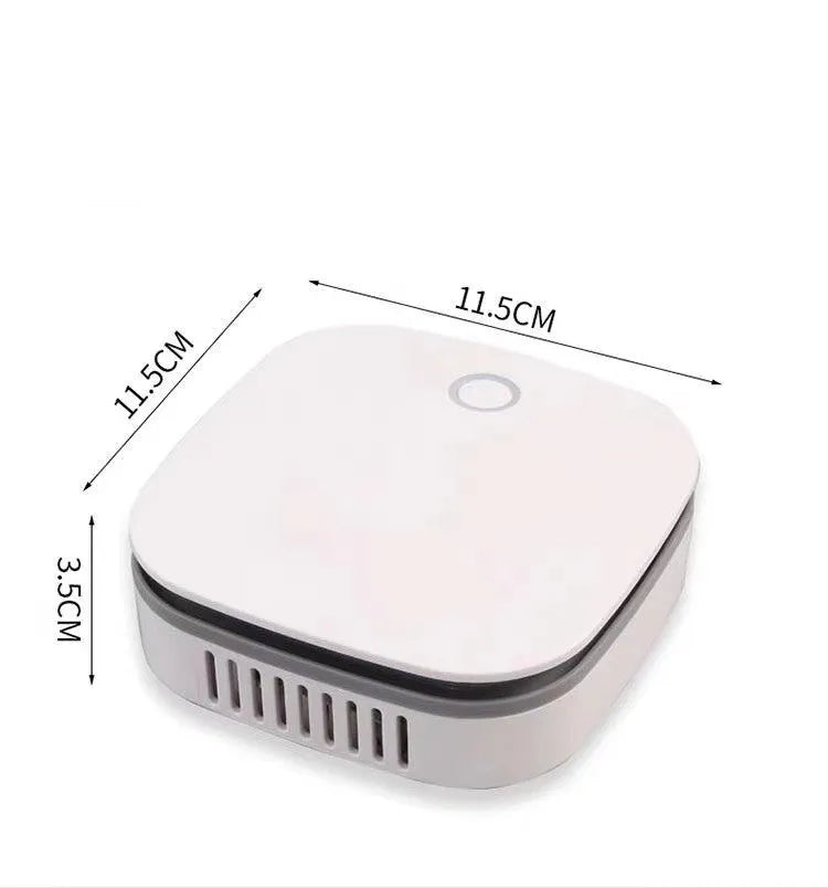 White USB-powered air purifier for car and small room use with negative ion function.
