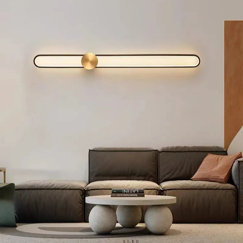 Round modern wall lamp with iron shade in black or gold finish, 60cm diameter.