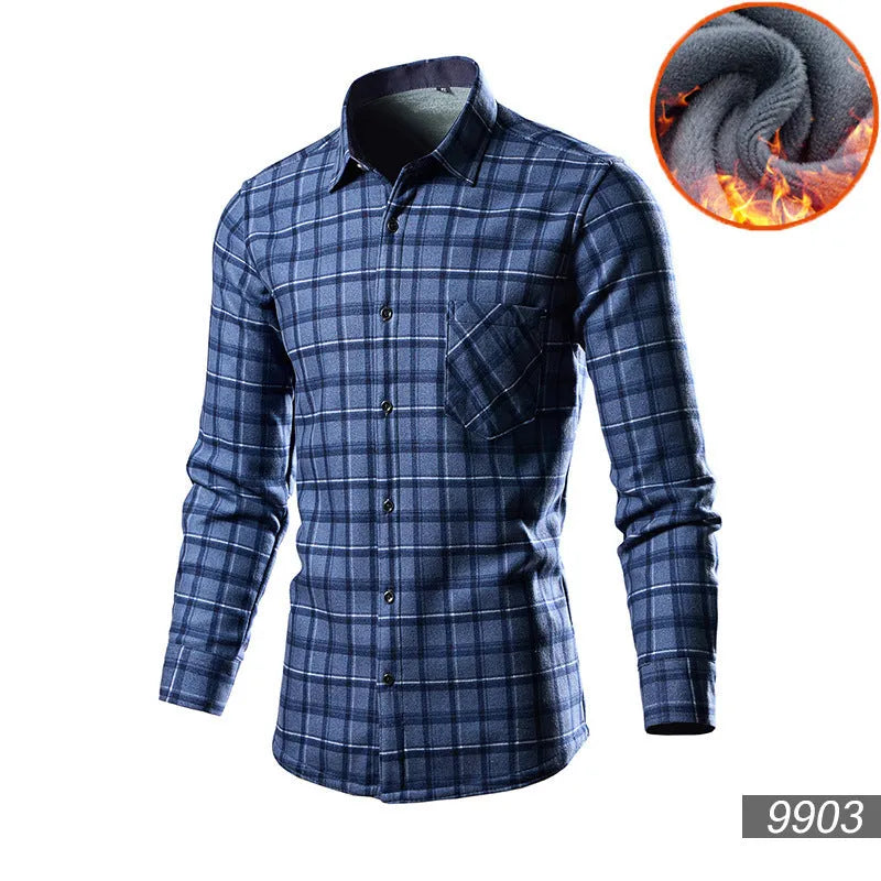 Men's fleece-lined cotton blend shirt cardigan in loose fit showing solid colour option