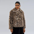 Women's leopard print coat with buckle lapel detailing and regular sleeves