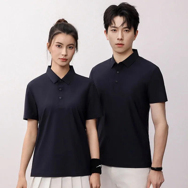 Men's solid colour short sleeve polo shirt in a loose fit for summer sports and leisure.