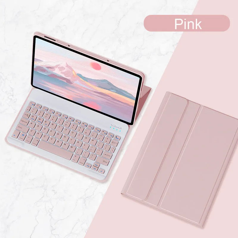 Bluetooth keyboard holster case for Xiaomi Mi Pad 5 in Mist Blue with keyboard and stylus slot.