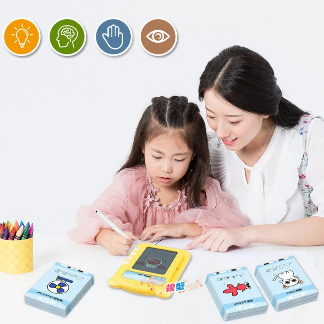 Yellow ABS plastic bilingual early learning machine with educational cards for toddler development