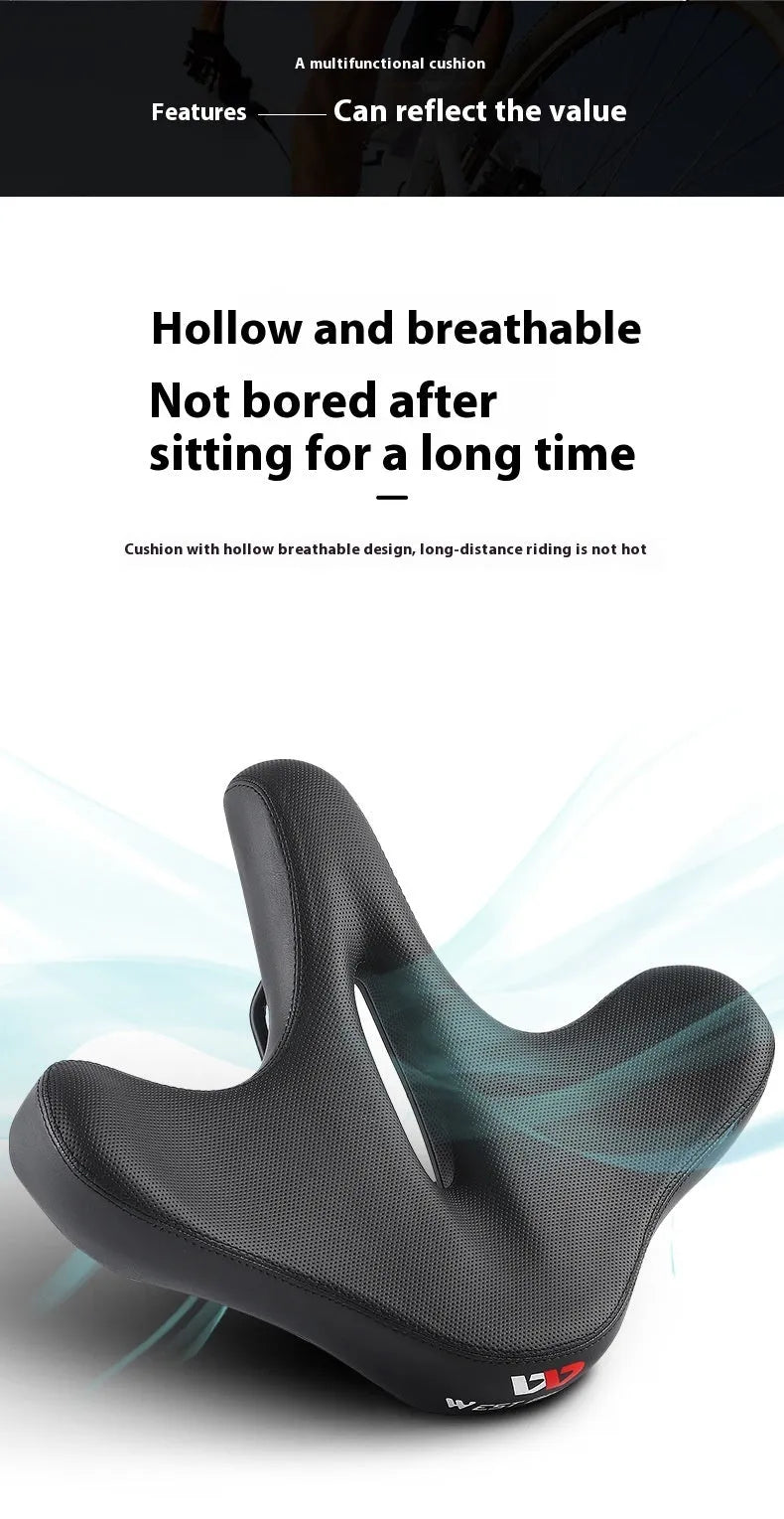 Black bicycle seat cushion made of leather and polyurethane foam for shock absorption.