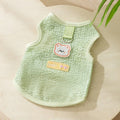 Hollowed-out knitted cat clothes with bear patch in blue, green, yellow colours