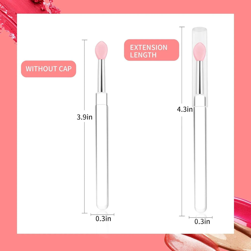 Set of reusable silicone lip brushes with protective caps in various colours for applying lipstick and gloss