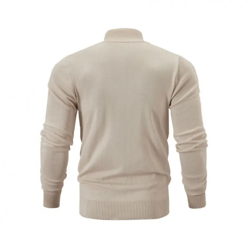 Cotton stand collar zip-front cardigan in a loose fit, shown in apricot colour.
