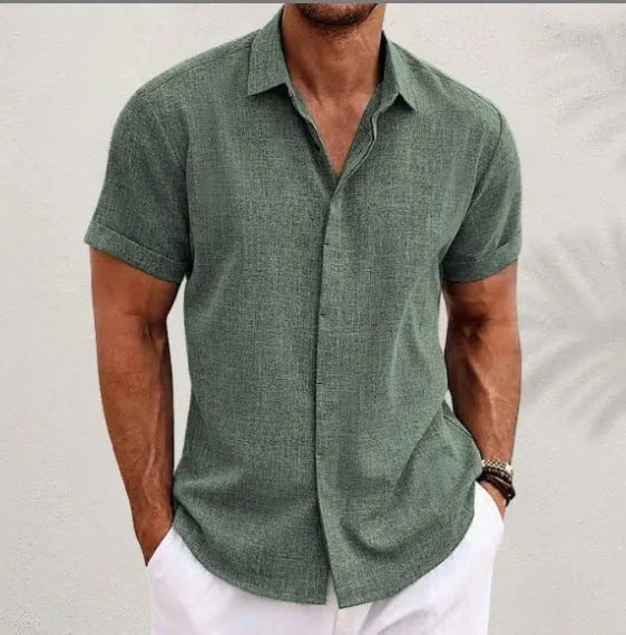 Light grey men's loose fit cardigan with lapels, made from cotton blend fabric.