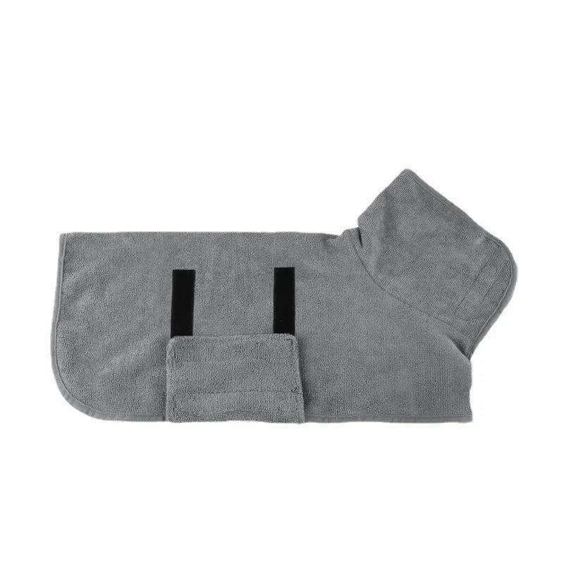 Nylon dog robe and cat bath towel shown in grey orange edge colour