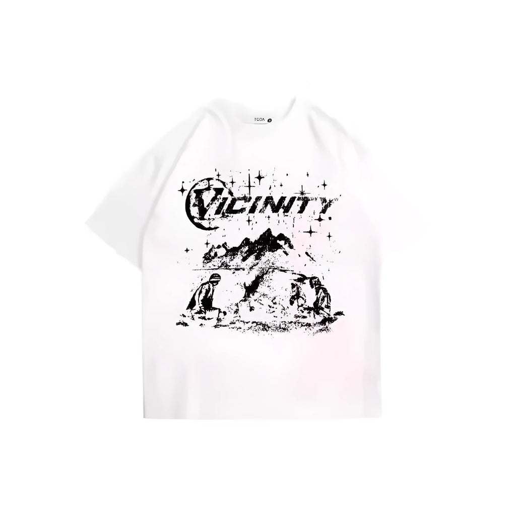 Men's black and white hip hop print on a polyester short sleeve t-shirt.