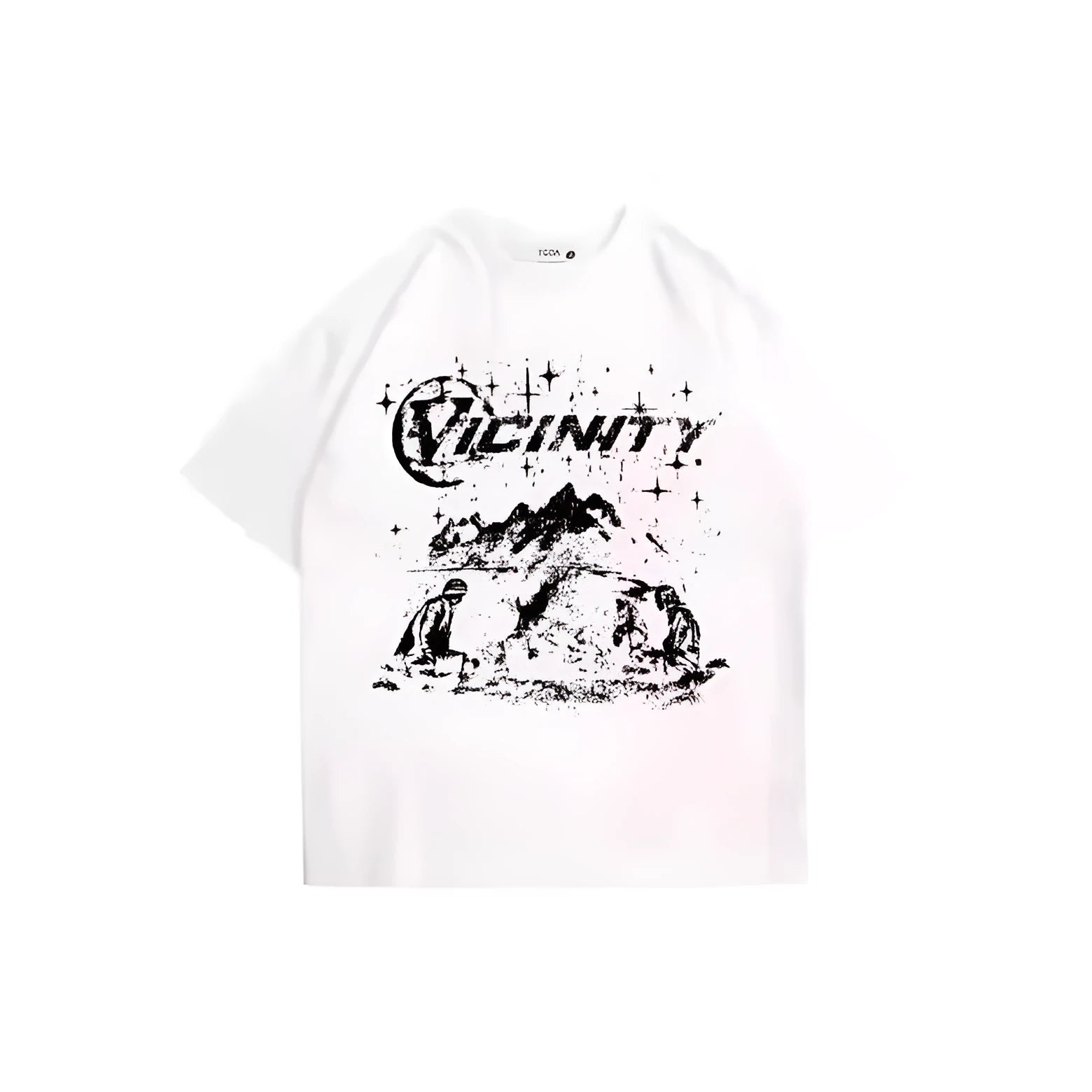 Men's black and white hip hop print on a polyester short sleeve t-shirt.