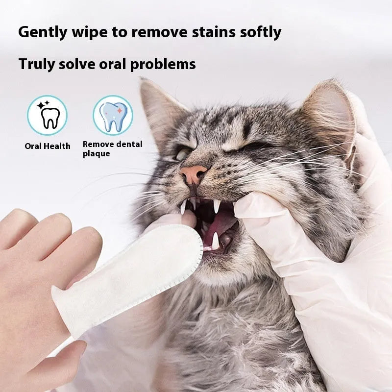 Pack of 50 soft non-woven fabric finger stalls for cleaning pet teeth.