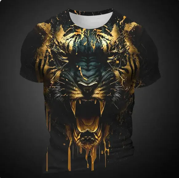 Men's 3D tiger pattern short sleeve T-shirt in bird eye cloth polyester fabric