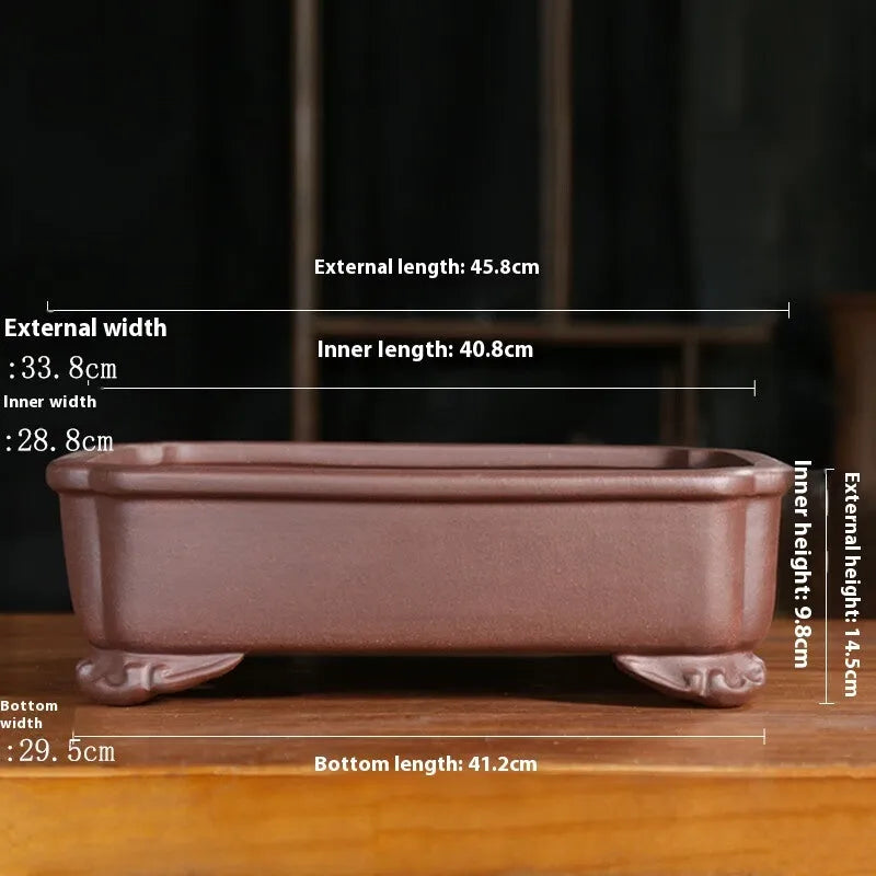Purple sand rectangular antique bonsai planter with corner-cutting detail