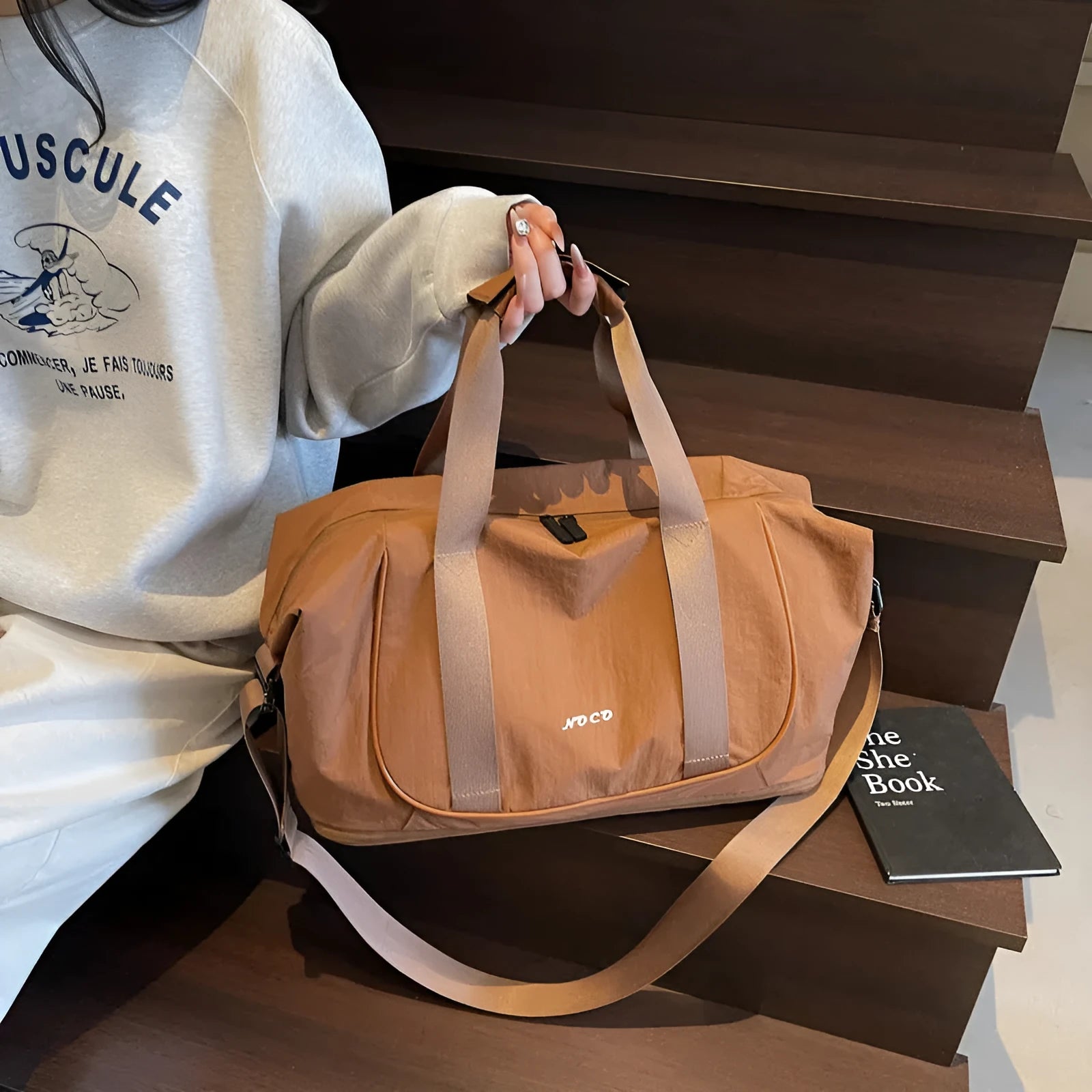 Oxford cloth crossbody bag for yoga and outdoor activities in milky white colour