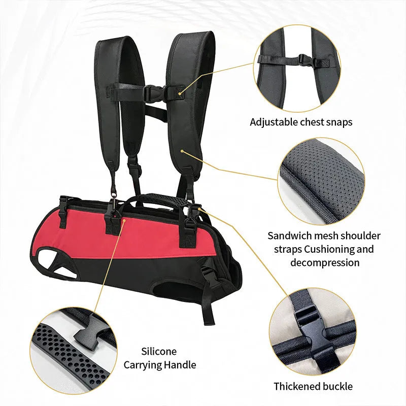 Multifunctional oxford cloth pet backpack with stretcher function in black with blue accents