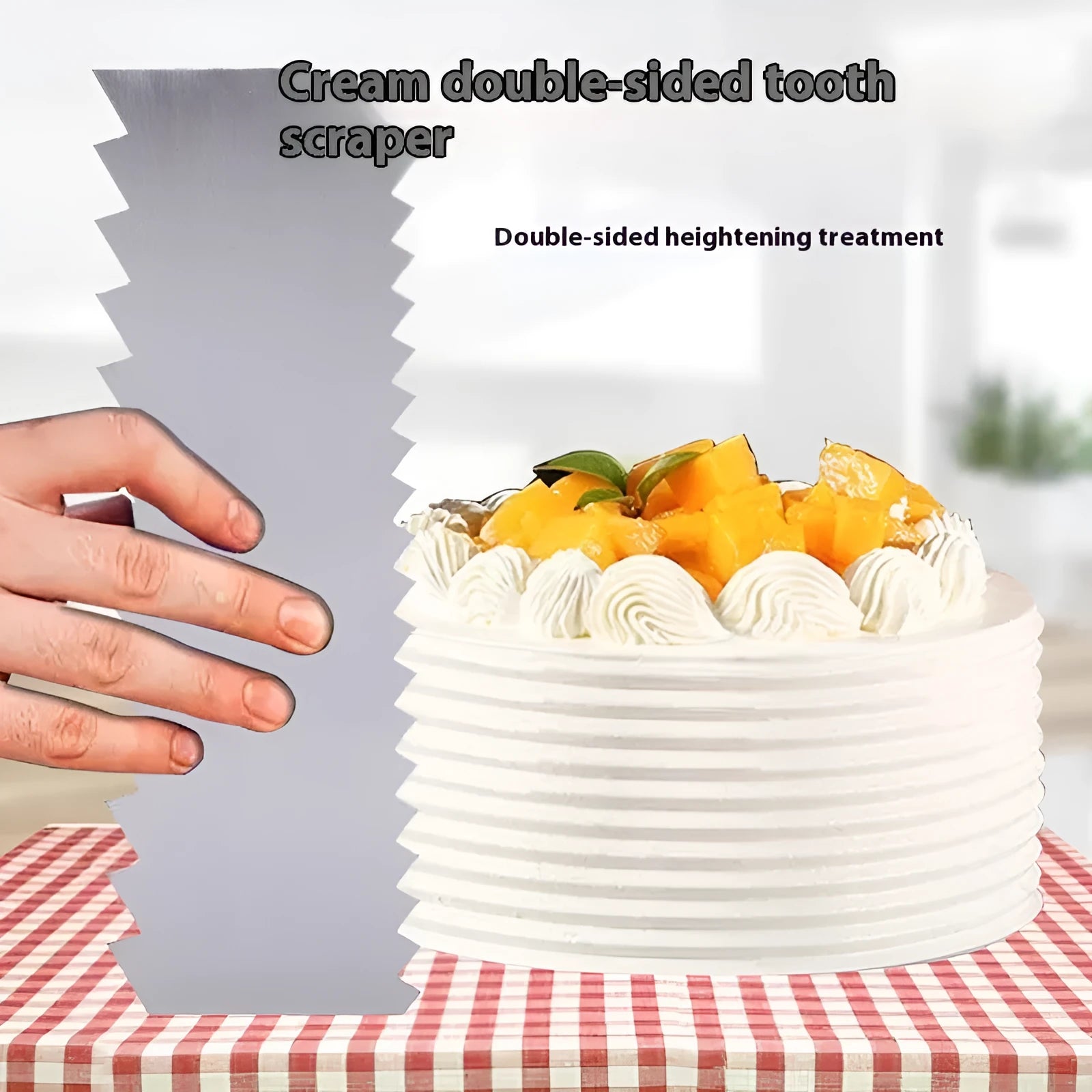 Stainless steel cake scraper with geometric polygon patterns for cake decorating