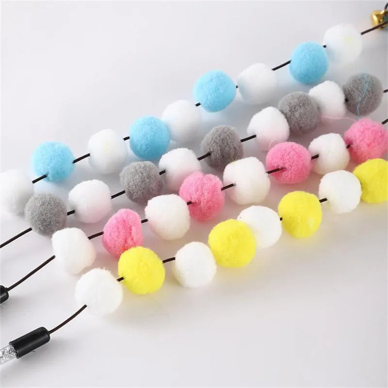 31cm long cat teaser interactive toy rod with feather pompon and bell attachment
