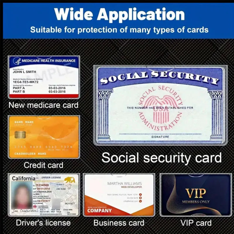 Clear PVC Social Security card holder protector measuring 9.7 by 5.9 centimetres.