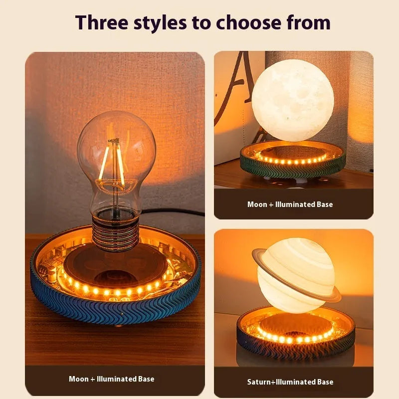 Magnetic suspension moon night lamp with 3D printing and floating celestial design