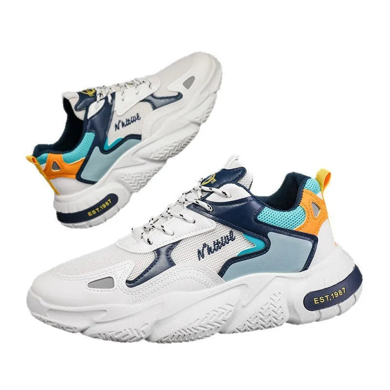 Men's casual sneakers with height-increasing insole, soft sole, round toe, PU upper, available in beige red