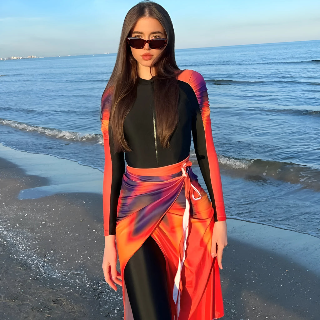 Women's conservative polyester bikini three-piece set in colour 427
