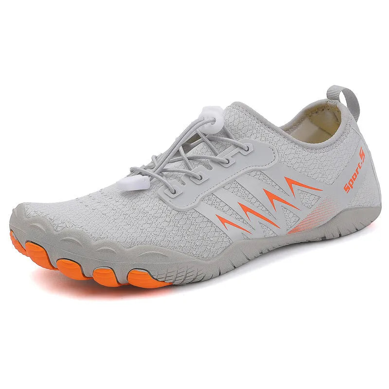 Low-top river tracing shoes with mesh upper in apricot colour on natural rubber sole