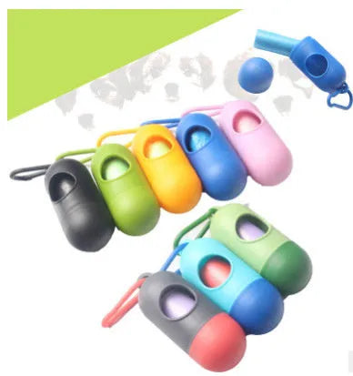 Lightweight dog poop bag holder with Velcro strap and metal hook in assorted colours