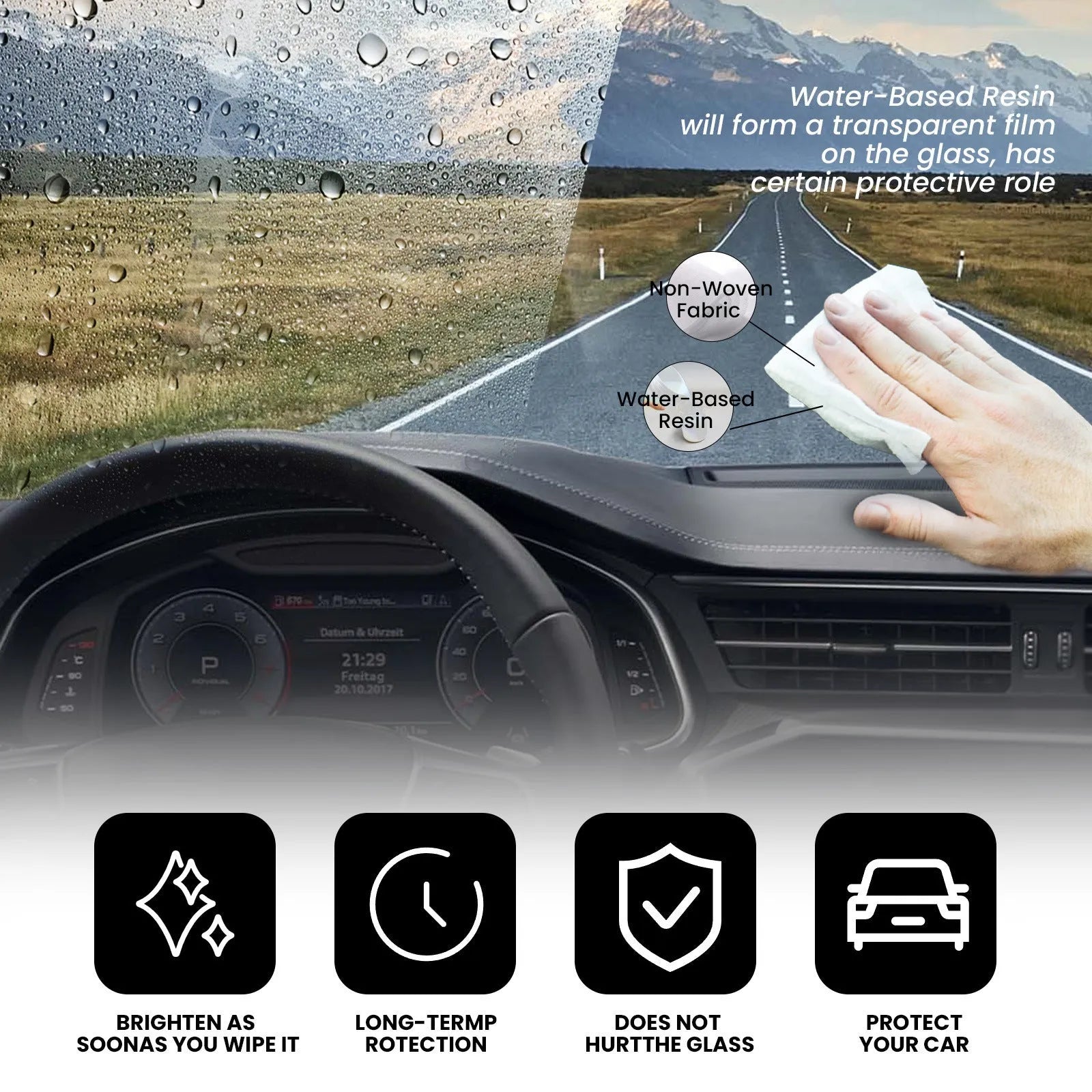 Pack of 40 car anti-fog rain treatment wipes on non-woven fabric