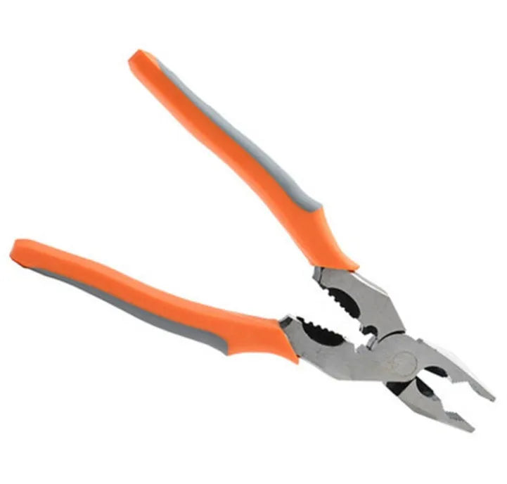 Orange multi-function wire cutter pliers with alloy steel head and PVC grips