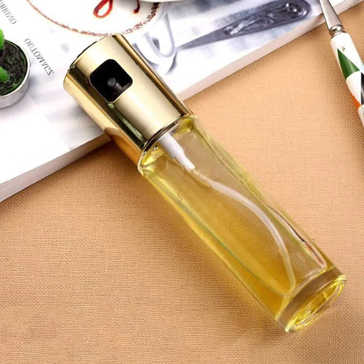 Gold push-pump oil spray bottle for BBQ and kitchen cooking with 100ml capacity