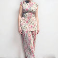 Women's printed chiffon two-piece dress set with long sleeves and high waist skirt in picture colour
