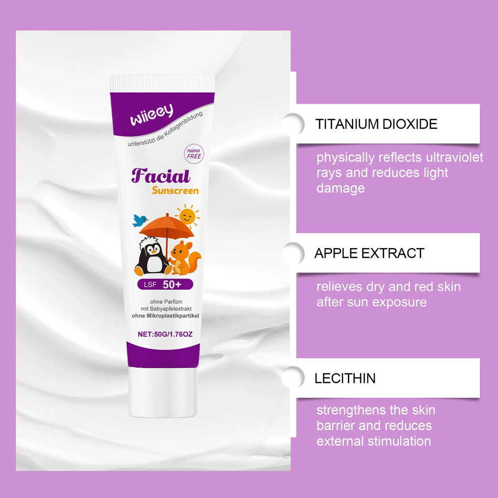 50g sunscreen cream tube with titanium dioxide and apple extract ingredients