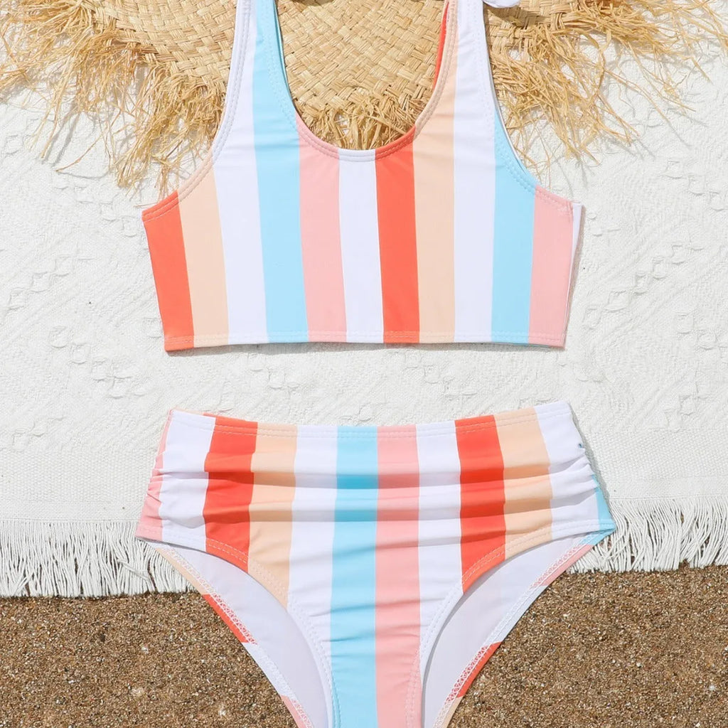 Girls' plaid printed swimsuit briefs for swimming and wading activities
