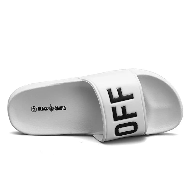Large size men's open toe slippers with rubber soles in black and white colour options