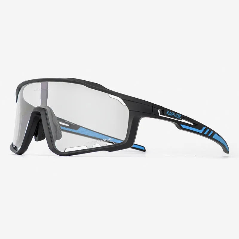 Photochromic cycling sunglasses with a semi-rimless TR90 frame shown in one of 14 available colours.