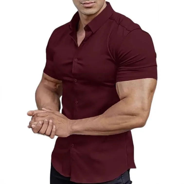 Men's short sleeve printed shirt with collar in polyester fabric available in multiple colours and sizes