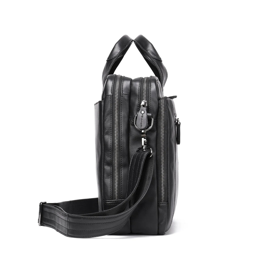 Men's hand-carrying genuine leather briefcase in coffee colour with retro styling for business travel