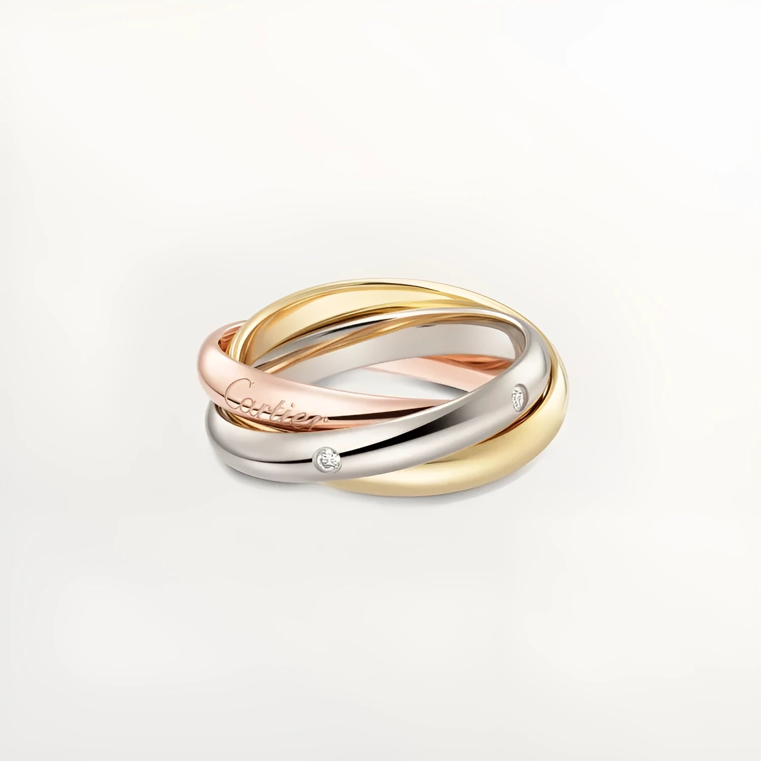 A geometric U-shaped silver couple ring set with diamonds, shown in rose gold and black colour variants.