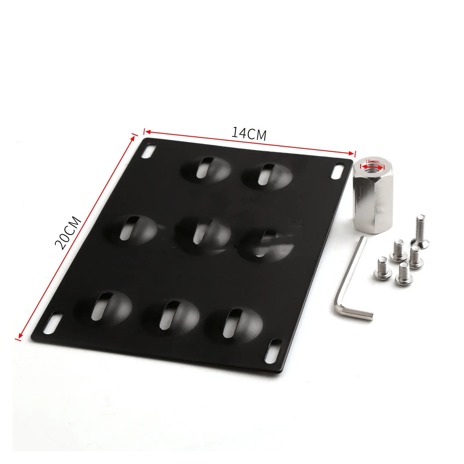 American-style metal licence plate frame with integrated trailer hook for vehicle modification
