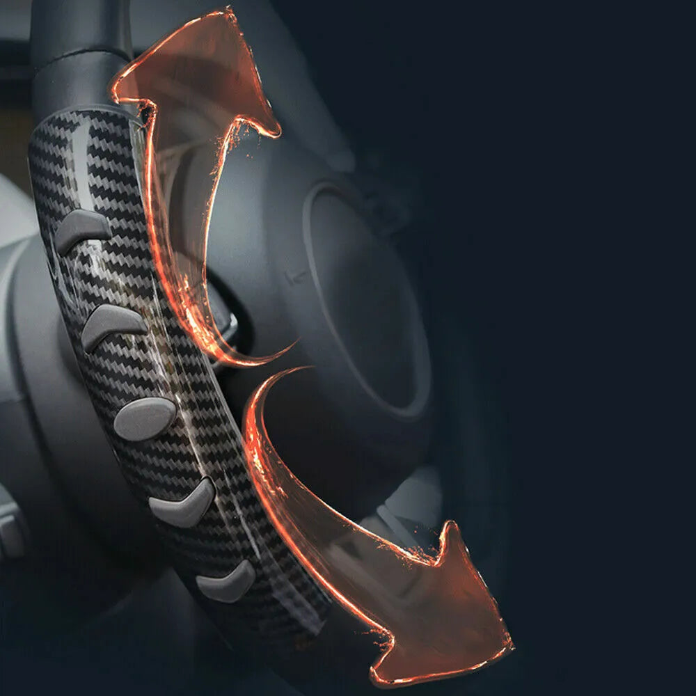 Carbon fibre black anti-skid steering wheel sleeve for cars with a 38cm diameter.