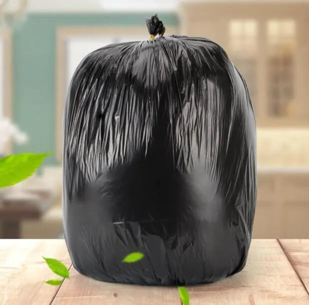 Roll of thickened black flat-mouth disposable plastic bags for kitchen bins