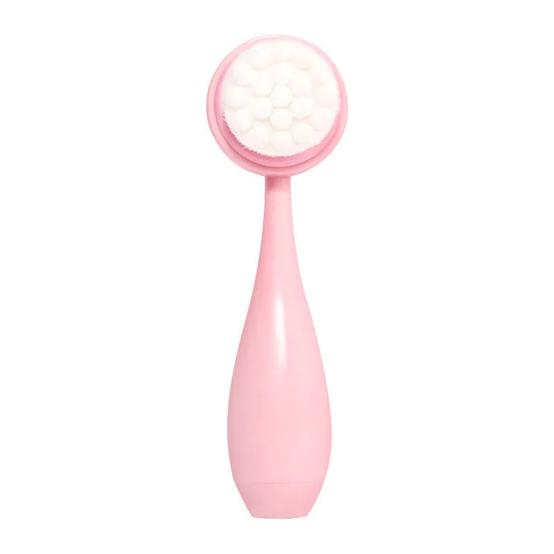 Facial brush with coral fleece headband set in three-piece configuration for skincare routines